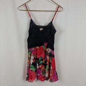 Victoria Secret Vintage Floral Black Lace Nightie Lingerie Babydoll Top Vtg Sz S